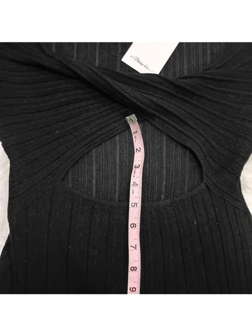 3.1 Phillip Lim Black Ribbed Twist-Front Turtleneck Long Sleeve Top Size L - Picture 12 of 15